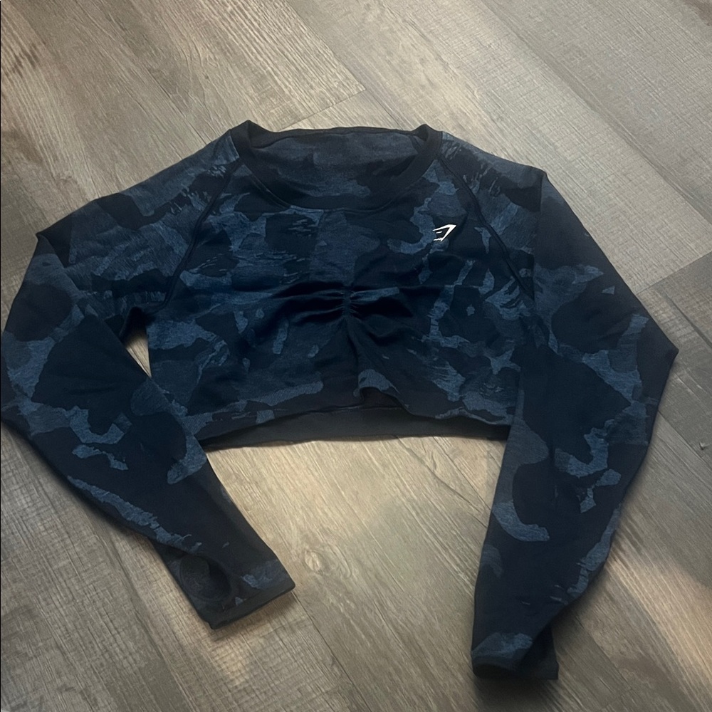 Gymshark Navy Camo Long Sleeve Crop Top